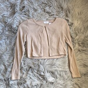 Cream Ribbed Long-Sleeve Cardigan